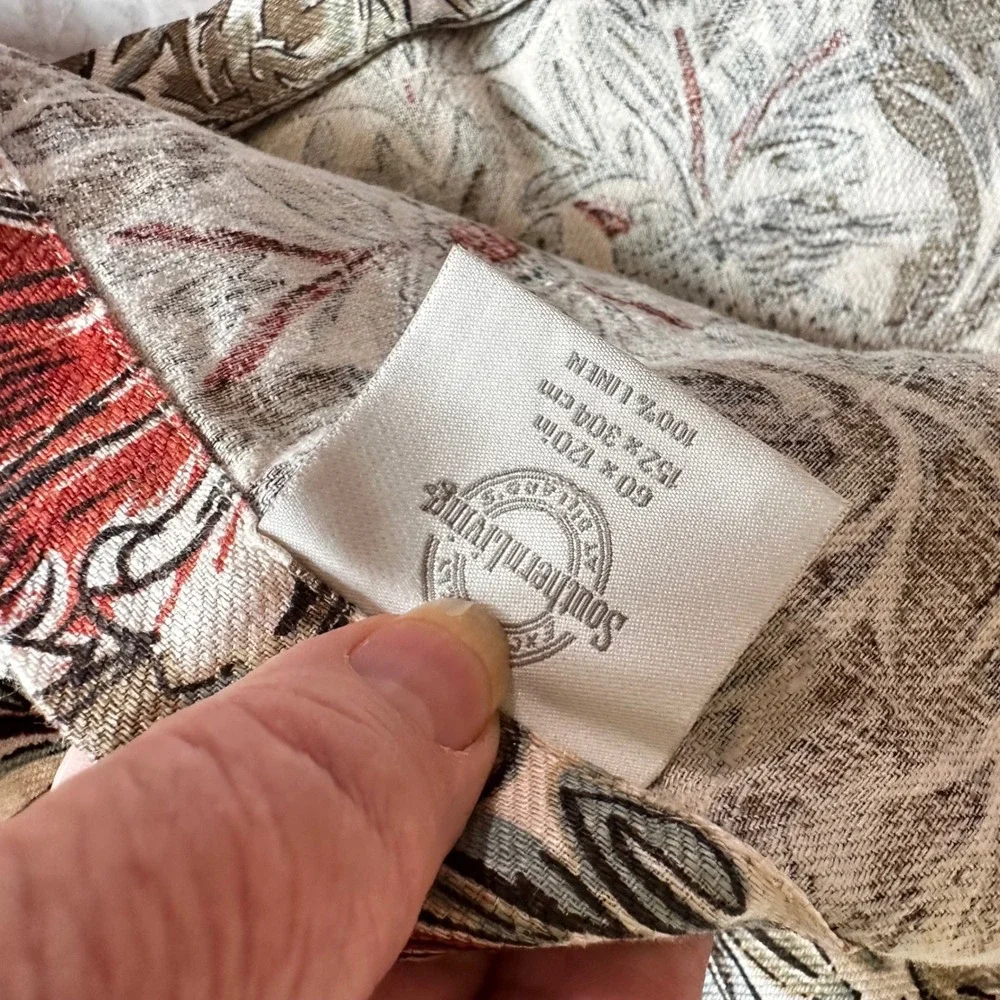 Southern Living at Dillards 100% Linen Tablecloth Bird Floral Print 60x120 Rect